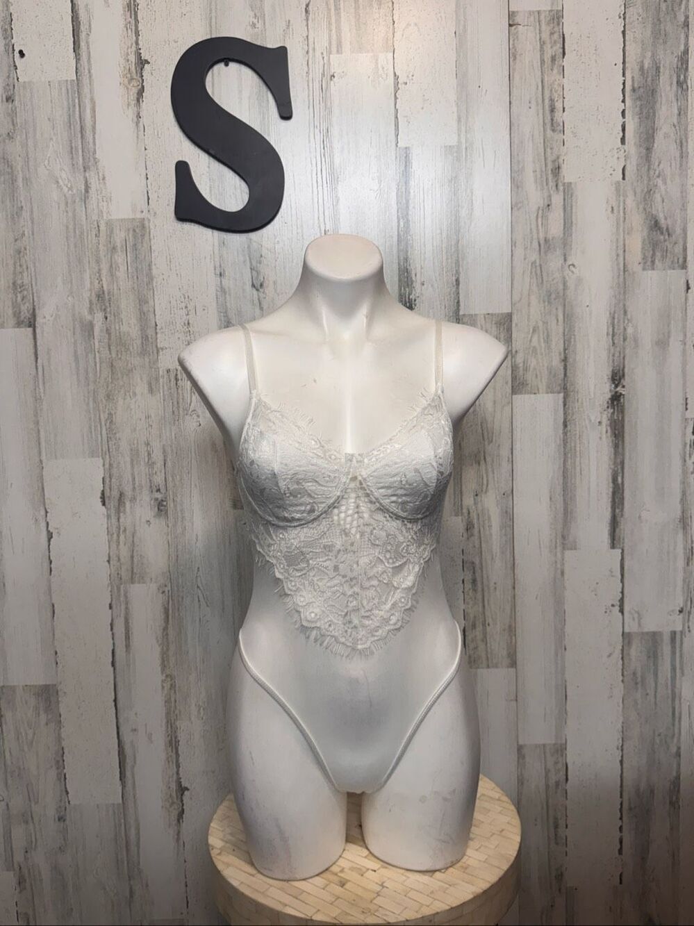 SHEIN White Lace Underwire Bodysuit Womens Size S Lingerie Teddy Corset